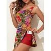 image:imageAleumdr One Piece Swimdress Swimsuit for Women Tummy Control Split Swim Dress Skirt Bathing Suit with PocketsRed Flower