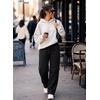 image:imageAleumdr Women Block Texture Wide Leg Sweatpants Fall High Waisted Cargo Pants Drawstring Casual Lounge Pants with PocketsBlack