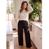 image:imageAleumdr Women Block Texture Wide Leg Sweatpants Fall High Waisted Cargo Pants Drawstring Casual Lounge Pants with PocketsBlack