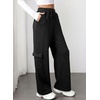 image:imageAleumdr Women Block Texture Wide Leg Sweatpants Fall High Waisted Cargo Pants Drawstring Casual Lounge Pants with PocketsBlack