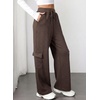 image:imageAleumdr Women Block Texture Wide Leg Sweatpants Fall High Waisted Cargo Pants Drawstring Casual Lounge Pants with PocketsCoffee