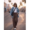 image:imageAleumdr Women Block Texture Wide Leg Sweatpants Fall High Waisted Cargo Pants Drawstring Casual Lounge Pants with PocketsCoffee