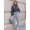 image:imageAleumdr Women Block Texture Wide Leg Sweatpants Fall High Waisted Cargo Pants Drawstring Casual Lounge Pants with PocketsGrey