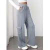 image:imageAleumdr Women Block Texture Wide Leg Sweatpants Fall High Waisted Cargo Pants Drawstring Casual Lounge Pants with PocketsGrey