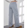 image:imageAleumdr Women Block Texture Wide Leg Sweatpants Fall High Waisted Cargo Pants Drawstring Casual Lounge Pants with PocketsGrey