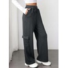 image:imageAleumdr Women Block Texture Wide Leg Sweatpants Fall High Waisted Cargo Pants Drawstring Casual Lounge Pants with PocketsGrey Carbon