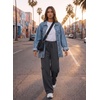 image:imageAleumdr Women Block Texture Wide Leg Sweatpants Fall High Waisted Cargo Pants Drawstring Casual Lounge Pants with PocketsGrey Carbon