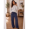 image:imageAleumdr Women Block Texture Wide Leg Sweatpants Fall High Waisted Cargo Pants Drawstring Casual Lounge Pants with PocketsNavy Blue