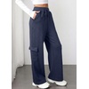 image:imageAleumdr Women Block Texture Wide Leg Sweatpants Fall High Waisted Cargo Pants Drawstring Casual Lounge Pants with PocketsNavy Blue
