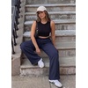 image:imageAleumdr Women Block Texture Wide Leg Sweatpants Fall High Waisted Cargo Pants Drawstring Casual Lounge Pants with PocketsNavy Blue
