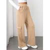 image:imageAleumdr Women Block Texture Wide Leg Sweatpants Fall High Waisted Cargo Pants Drawstring Casual Lounge Pants with PocketsParchment