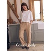 image:imageAleumdr Women Block Texture Wide Leg Sweatpants Fall High Waisted Cargo Pants Drawstring Casual Lounge Pants with PocketsParchment