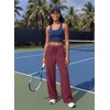 image:imageAleumdr Women Block Texture Wide Leg Sweatpants Fall High Waisted Cargo Pants Drawstring Casual Lounge Pants with PocketsRed