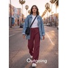 image:imageAleumdr Women Block Texture Wide Leg Sweatpants Fall High Waisted Cargo Pants Drawstring Casual Lounge Pants with PocketsRed