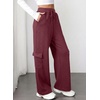 image:imageAleumdr Women Block Texture Wide Leg Sweatpants Fall High Waisted Cargo Pants Drawstring Casual Lounge Pants with PocketsRed
