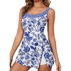 image:imageAleumdr One Piece Swimdress Swimsuit for Women Tummy Control Split Swim Dress Skirt Bathing Suit with PocketsBlue Flower