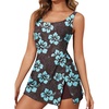 image:imageAleumdr One Piece Swimdress Swimsuit for Women Tummy Control Split Swim Dress Skirt Bathing Suit with PocketsBrown Flower