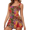 image:imageAleumdr One Piece Swimdress Swimsuit for Women Tummy Control Split Swim Dress Skirt Bathing Suit with PocketsRed Flower