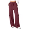 image:imageAleumdr Women Block Texture Wide Leg Sweatpants Fall High Waisted Cargo Pants Drawstring Casual Lounge Pants with PocketsRed