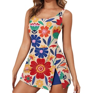image:imageAleumdr One Piece Swimdress Swimsuit for Women Tummy Control Split Swim Dress Skirt Bathing Suit with PocketsFloral Red