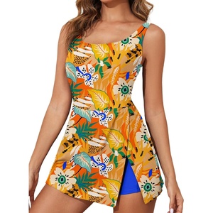 image:imageAleumdr One Piece Swimdress Swimsuit for Women Tummy Control Split Swim Dress Skirt Bathing Suit with PocketsYellow
