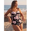image:imageAleumdr Womens Two Piece Tankini Set Ruffle Tie Knot 2026 Summer Swimwear  Printed Swim Tank Top with Brief V Neck Bathing Suits for Womens Ruched Retro SwimsuitsBlack Floral