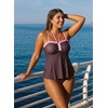 image:imageAleumdr Womens Two Piece Tankini Set Ruffle Tie Knot 2026 Summer Swimwear  Printed Swim Tank Top with Brief V Neck Bathing Suits for Womens Ruched Retro SwimsuitsBrown