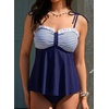 image:imageAleumdr Womens Two Piece Tankini Set Ruffle Tie Knot 2026 Summer Swimwear  Printed Swim Tank Top with Brief V Neck Bathing Suits for Womens Ruched Retro SwimsuitsNavy Blue Striped