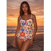 image:imageAleumdr Womens Two Piece Tankini Set Ruffle Tie Knot 2026 Summer Swimwear  Printed Swim Tank Top with Brief V Neck Bathing Suits for Womens Ruched Retro SwimsuitsRed Floral