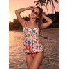 image:imageAleumdr Womens Two Piece Tankini Set Ruffle Tie Knot 2026 Summer Swimwear  Printed Swim Tank Top with Brief V Neck Bathing Suits for Womens Ruched Retro SwimsuitsRed Floral
