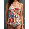 image:imageAleumdr Womens Two Piece Tankini Set Ruffle Tie Knot 2026 Summer Swimwear  Printed Swim Tank Top with Brief V Neck Bathing Suits for Womens Ruched Retro SwimsuitsRed Floral