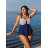 image:imageAleumdr Womens Two Piece Tankini Set Ruffle Tie Knot 2026 Summer Swimwear  Printed Swim Tank Top with Brief V Neck Bathing Suits for Womens Ruched Retro SwimsuitsNavy Blue Striped
