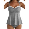 image:imageAleumdr Womens Two Piece Tankini Set Ruffle Tie Knot 2026 Summer Swimwear  Printed Swim Tank Top with Brief V Neck Bathing Suits for Womens Ruched Retro SwimsuitsBlack Striped