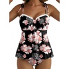 image:imageAleumdr Womens Two Piece Tankini Set Ruffle Tie Knot 2026 Summer Swimwear  Printed Swim Tank Top with Brief V Neck Bathing Suits for Womens Ruched Retro SwimsuitsBlack Floral