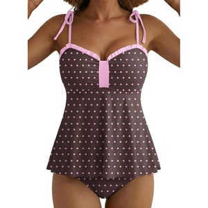image:imageAleumdr Womens Two Piece Tankini Set Ruffle Tie Knot 2026 Summer Swimwear  Printed Swim Tank Top with Brief V Neck Bathing Suits for Womens Ruched Retro SwimsuitsBrown